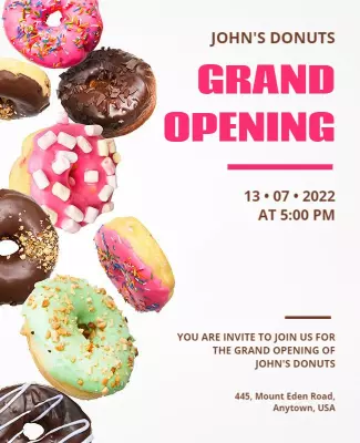 Playful Colorful Donut Shop Grand Opening Poster Template