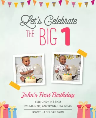 Playful Colorful First Birthday Celebration Poster Template