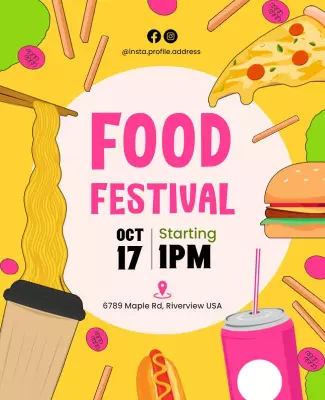 Playful Colorful Food Festival with Snacks and Drinks Poster Template