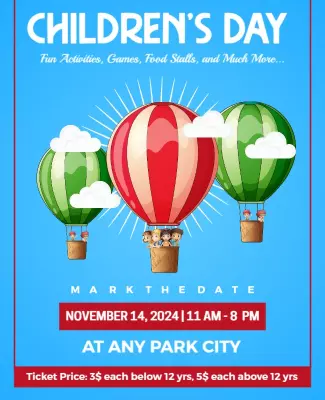 Playful Colorful Hot Air Balloons Children’s Day Poster Template