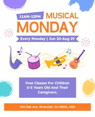 Playful Colorful Musical Classes for Kids Monday Poster Template
