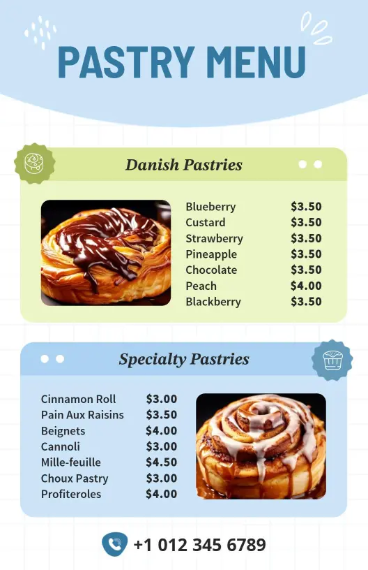 Playful Colorful Pastels Danish and Specialty Pastry Menu Template