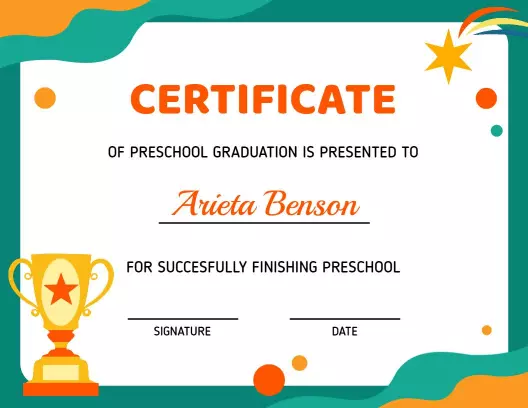 Playful Colorful Preschool Graduation Achievement Certificate Template