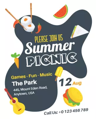 Playful Colorful Summer Picnic Invitation Poster Template