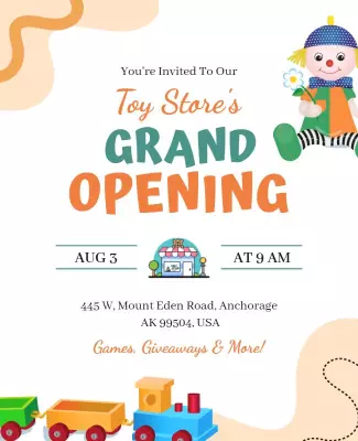Playful Colorful Toy Store Grand Opening Celebration Poster Template