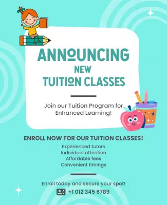 Playful Colorful Tuition Classes Enrollment Poster Template