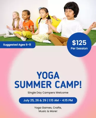 Playful Colorful Yoga Summer Camp for Kids Poster Template