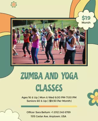 Playful Colorful Zumba and Yoga Classes Announcement Poster Template