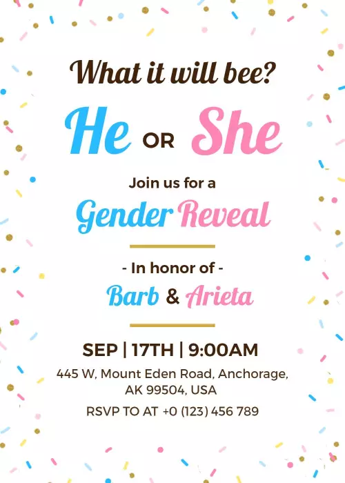 Playful Confetti Gender Reveal Celebration Invitation Template
