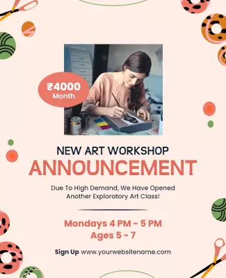 Playful Coral Art Workshop Announcement for Kids Poster Template