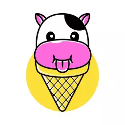 Playful Cow Mascot Enjoying Ice Cream Cone Logo Template