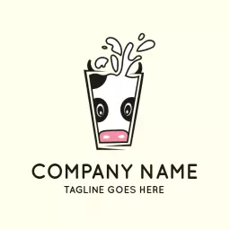 Playful Cow Splashing Milk in a Glass Logo Template