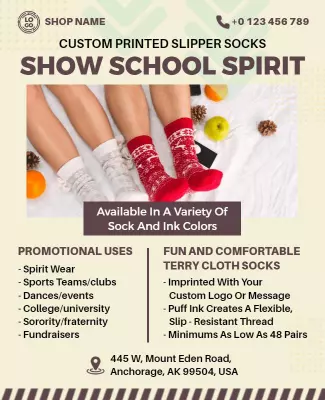 Playful Cozy Slipper Socks School Spirit Promotion Poster Template
