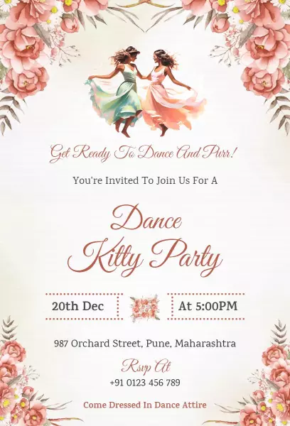 Playful Dance Themed Kitty Party Celebration Invitation Template