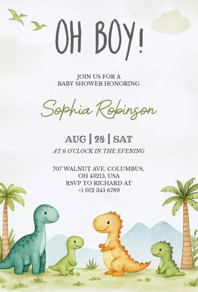 Playful Dinosaur Adventure Baby Shower Celebration Invitation Template