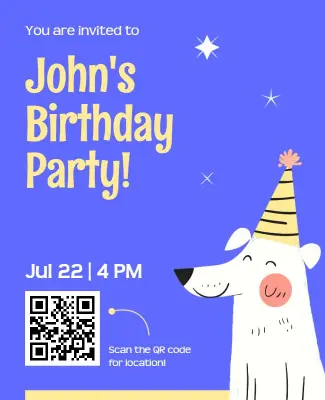 Playful Dog Illustration Kids Birthday Party Flyer Template