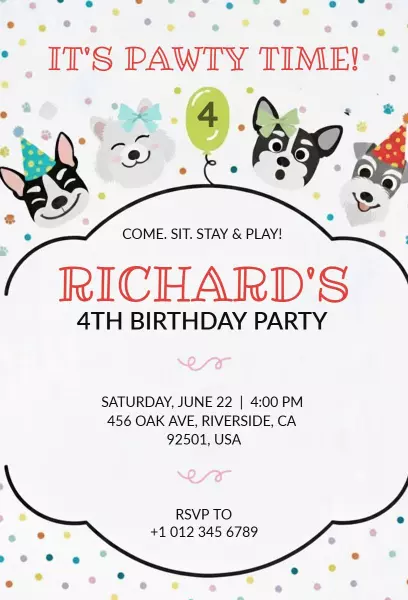 Playful Dog Theme Fun Birthday Celebration Invitation Template