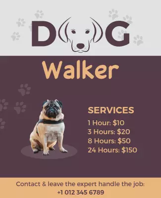 Playful Dog-Themed Dog Walker Service Promotion Poster Template