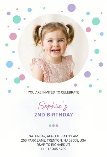 Playful Dotted Rainbow Pastel 2nd Birthday Invitation Template
