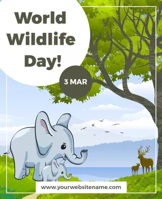 Playful Elephant Illustration for World Wildlife Day Poster Template