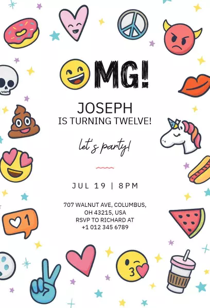 Playful Emoji Theme Colorful Birthday Celebration Invitation Template