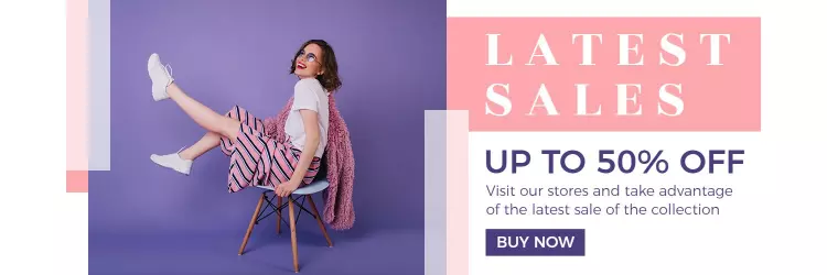 Playful Fashion Sales with Purple Background Advertising Banner Template