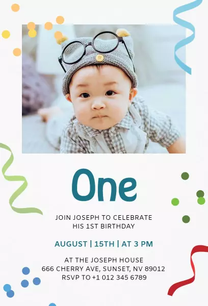 Playful First Birthday Celebration Photo Invitation Template