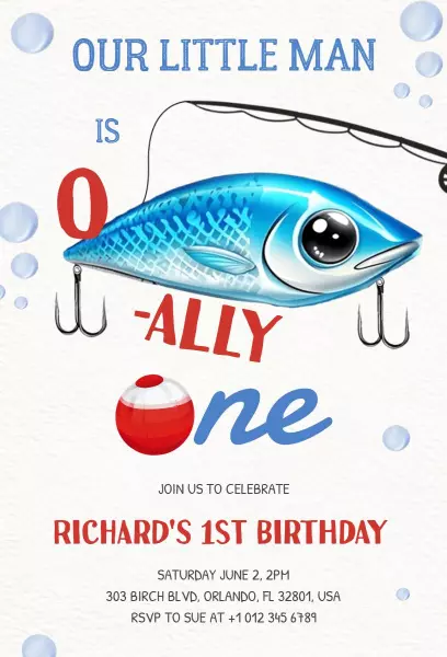 Playful Fish Theme First Birthday Celebration Invitation Template