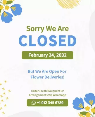 Playful Floral Bright Flower Delivery Closed Notice Poster Template