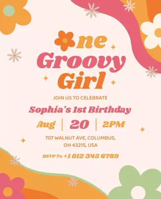 Playful Floral Design for 1st Birthday Celebration Poster Template