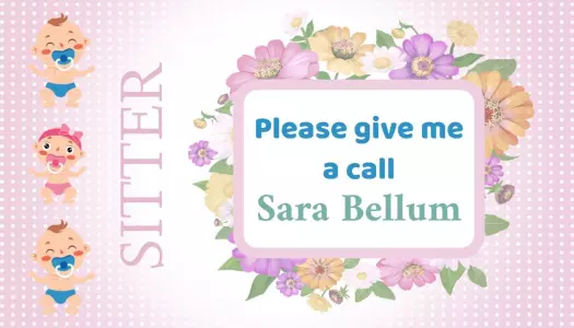 Playful Floral Pink Babysitting Service Business Card Template