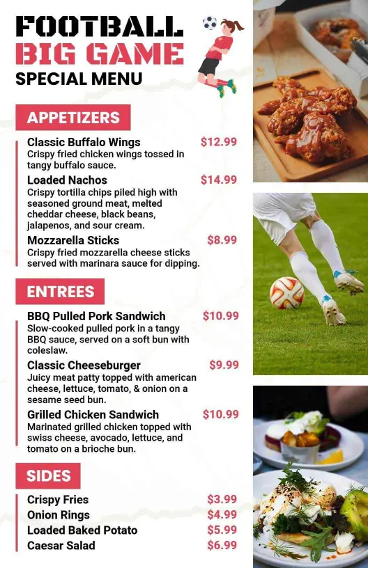 Playful Football Themed Big Game Dining Menu Template