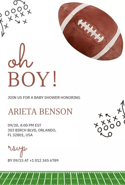 Playful Football Themed Sports Baby Shower Invitation Template