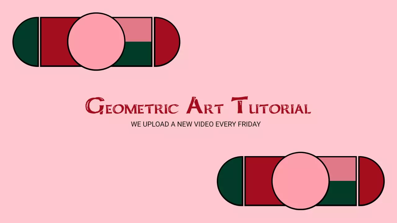 Playful Geometric Art on Pink Background YouTube Banner Template