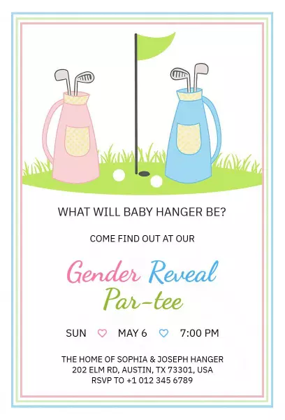 Playful Golf Theme Gender Reveal Par-tee Invitation Template