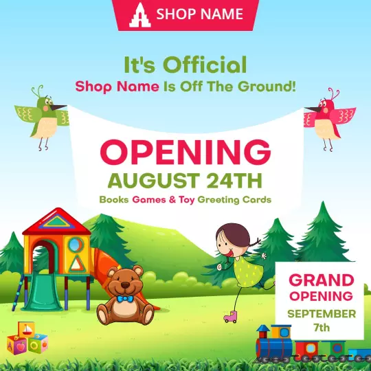 Playful Grand Opening Announcement for Kids Store Ad Template