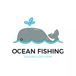 Playful Gray Whale Surrounded by Ocean Waves Fishing Logo Template