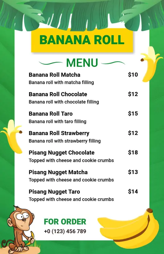 Playful Green and Yellow Banana Roll Menu Template