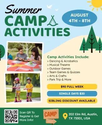 Playful Green and Yellow Summer Camp Activities Flyer Template