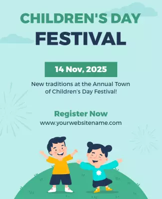 Playful Green Children's Day Festival Celebration Poster Template