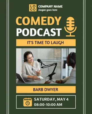 Playful Green Comedy Podcast Recording Session Poster Template
