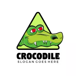 Playful Green Crocodile Character in A Triangular Design Logo Template