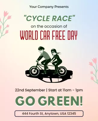 Playful Green Cycle Race for World Car Free Day Poster Template