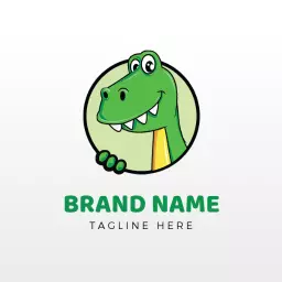 Playful Green Dinosaur Character with Friendly Smile Logo Template