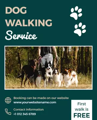 Playful Green Dog Walking Service Promotion Poster Template