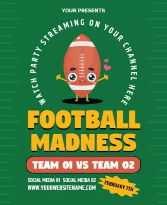 Playful Green Football Madness Streaming Party Poster Template