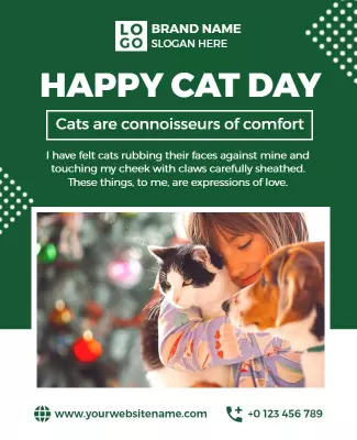 Playful Green Happy Cat Day Celebration Poster Template