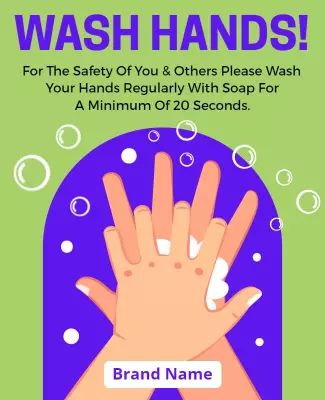 Playful Green Hygiene Awareness Hand Washing Poster Template
