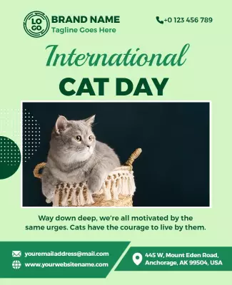 Playful Green International Cat Day Celebration Poster Template