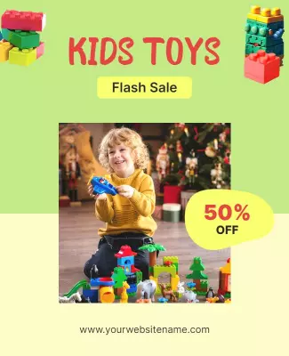 Playful Green Kids Toys Flash Sale Poster Template